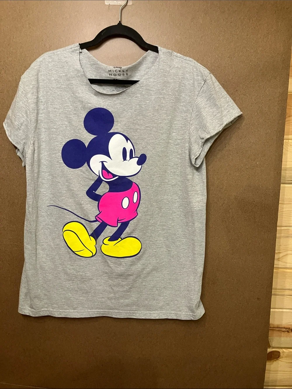 Disney Gray Tee with Blue Mickey, Pink Shorts & Yellow Shoes